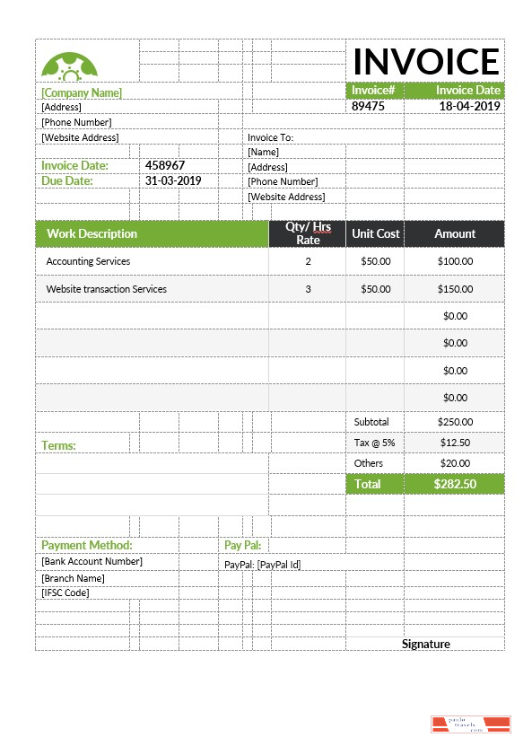 Sample Hourly Invoice Template PSD template